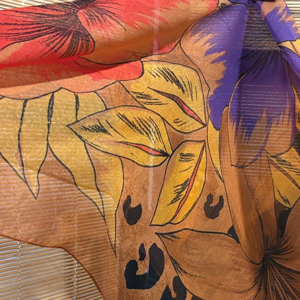 Women's Lightweight Floral Print Scarf - Brown & Purple - Picture 3 of 4